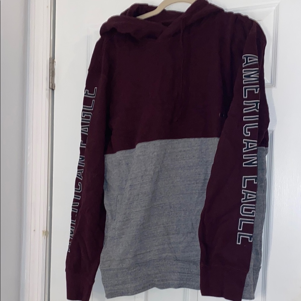 American Eagle Outfitters Maroon and Gray Men's Hoodie